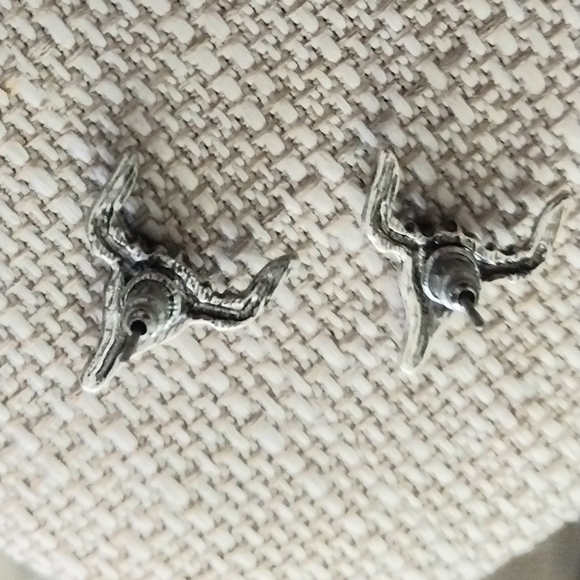 Bull Skull Pierced Earrings Made with Oxidized Silver studs - Picture 6 of 6